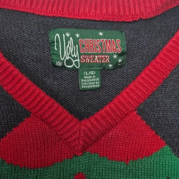 Ugly Christmas Sweater Womens Elf Vest Large Gray & Red Knit Holiday Top - Picture 7 of 9